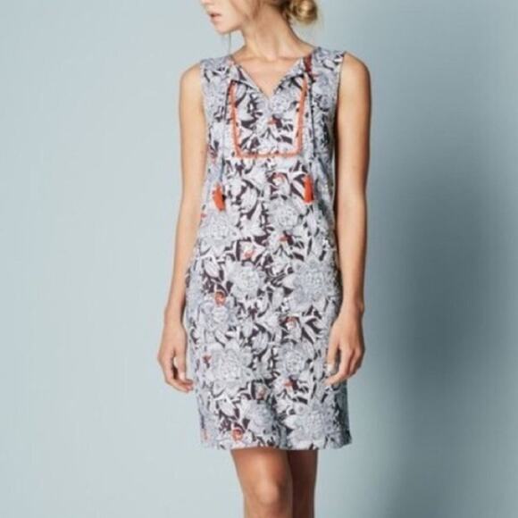 Boden Floral Boho A-Line Dress Size 12 Brown Orange White Sleeveless Casual - Picture 2 of 9